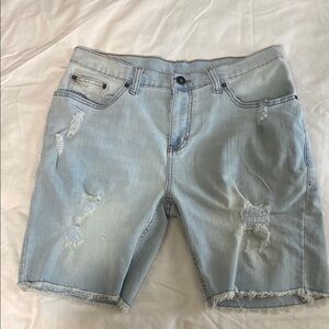 Men’s Light Blue Distressed Denim Shorts